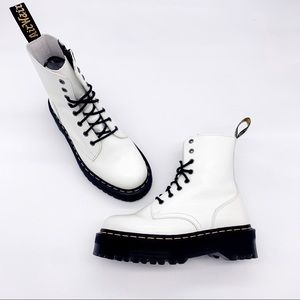 Dr. Martens Jadon Boots Platform Chunky White Leather Combat Shoes, Size 8